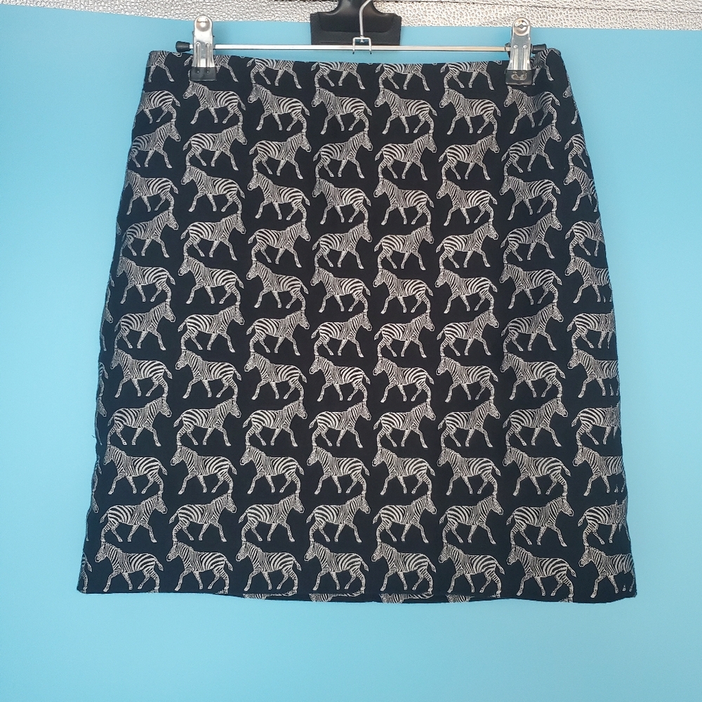 J. Crew Black and White Zebra Print Midi Skirt